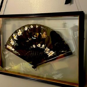 Vintage glass encased hand painted silk fan